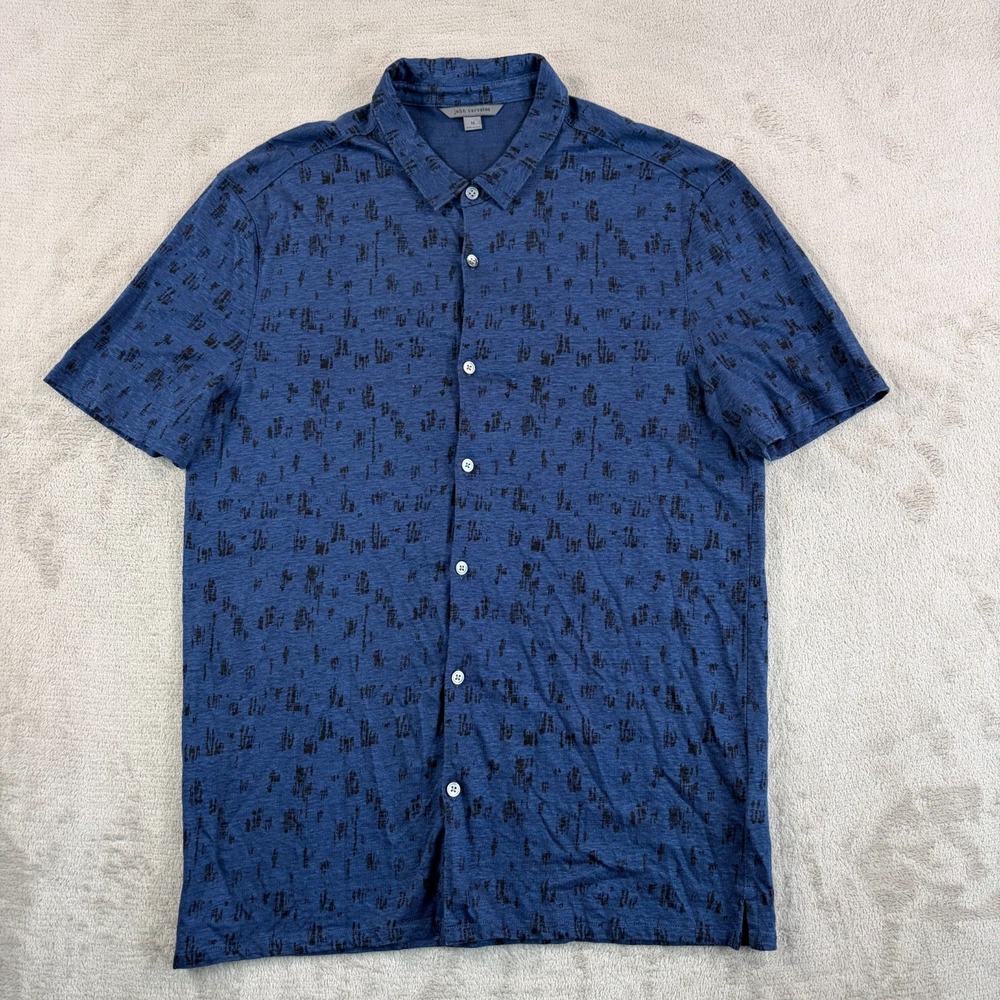 John‎ Varvatos Collection Abstract Print Shirt Men Medium Blue 100% Linen $298